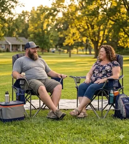 FAIR WIND 2-Pack Oversized Padded Camping Chair with Cooler for Outdoor | 500LB Load,Roomy 25.2