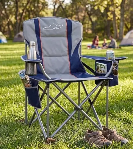 FAIR WIND Oversized Padded Camping Chair with Cooler for Outdoor | 500LB Load,Roomy 25.2