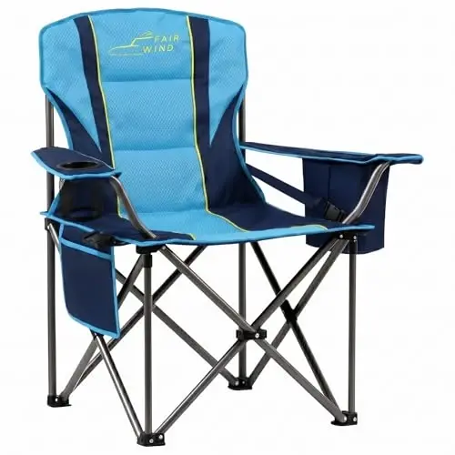 FAIR WIND Oversized Fully Padded Camping Chair with Lumbar Support, Heavy Duty Cooler Bag Fold Chair Support 450 LBS, Green 