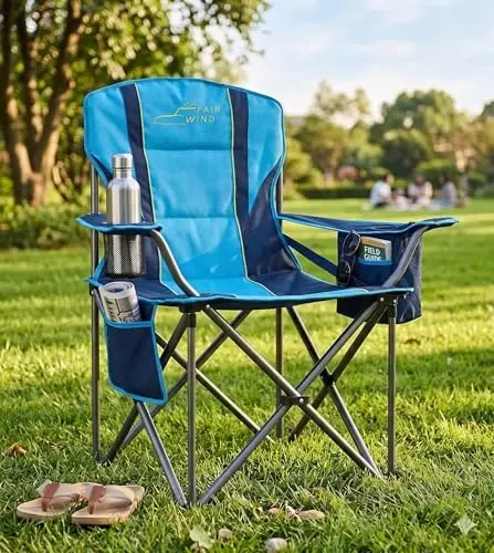 FAIR WIND Oversized Fully Padded Camping Chair with Lumbar Support, Heavy Duty Cooler Bag Fold Chair Support 450 LBS, Green - FAIR WIND (1)