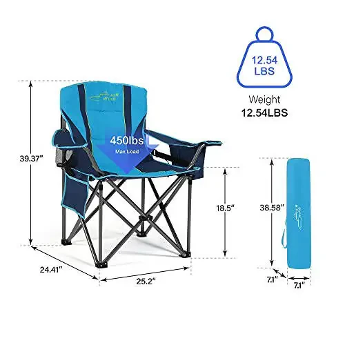 FAIR WIND Oversized Fully Padded Camping Chair with Lumbar Support, Heavy Duty Cooler Bag Fold Chair Support 450 LBS, Green - 3