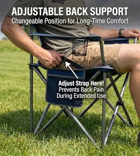 FAIR WIND Oversized Fully Padded Camping Chair with Lumbar Support, Heavy Duty Quad Fold Arm Chair with Cooler Bag - Support 450 LBS，Blue - 4