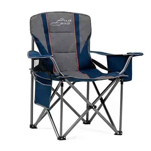 FAIR WIND Oversized Fully Padded Camping Chair with Lumbar Support, Heavy Duty Quad Fold Arm Chair with Cooler Bag - Support 450 LBS，Blue - 3