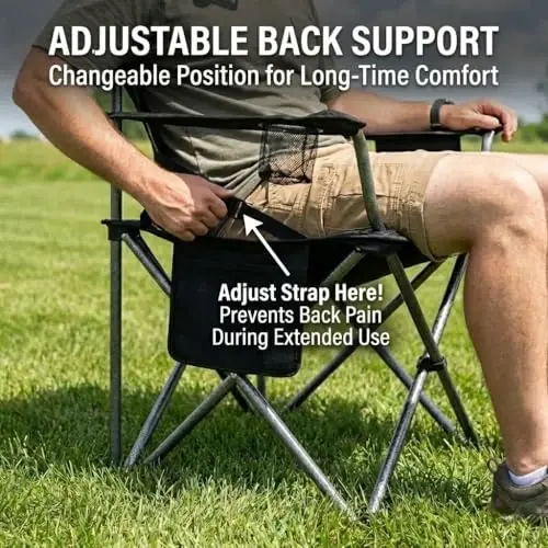 FAIR WIND Oversized Fully Padded Camping Chair with Lumbar Support, Heavy Duty Quad Fold Chair with Cooler Bag, Support 450 LBS, Black - 5
