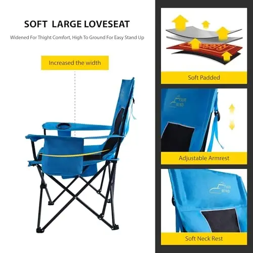 FAIR WIND Oversized Padded Camping Chair with Footrest Stool Set Heavy Duty Support 300 LBS Cooler Bag Chair - Black - 4