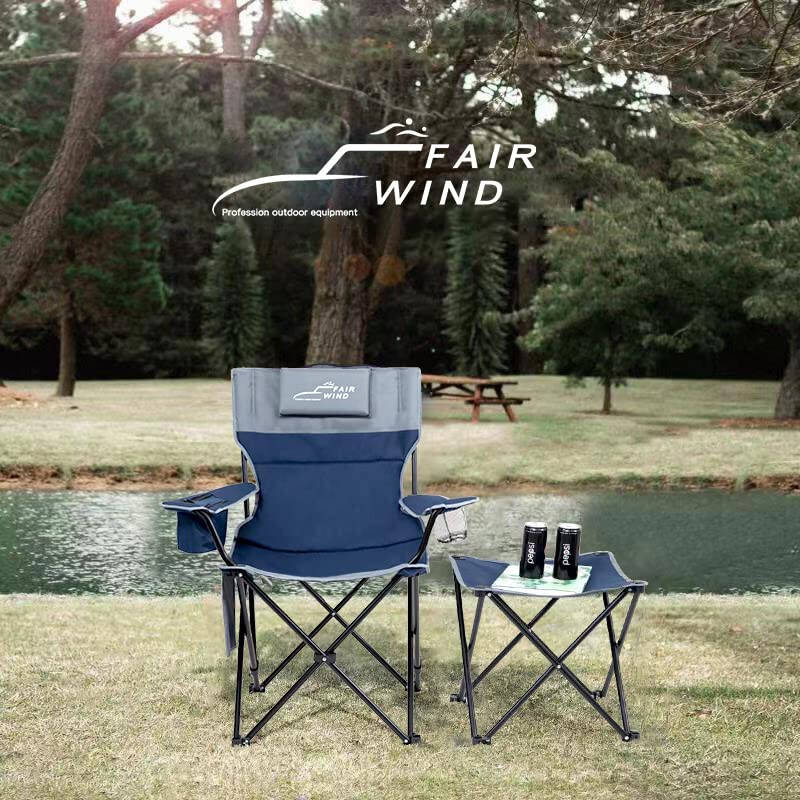 FAIR WIND Oversized Padded Camping Lounge Chair with Footrest Stool Set, Heavy Duty Support 300 LBS Cooler Bag Chair with Headrest, Blue Grey - 7