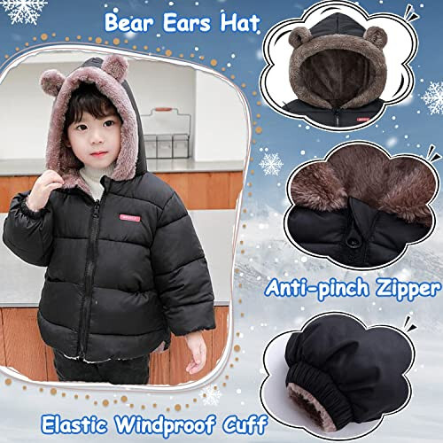 Fairy Baby Infant Baby Winter Coat Cute Teddy Bear Hooded Jacket Warm Fleece Outerwear Windproof Toddler Boys Girl 6M-4T - 3