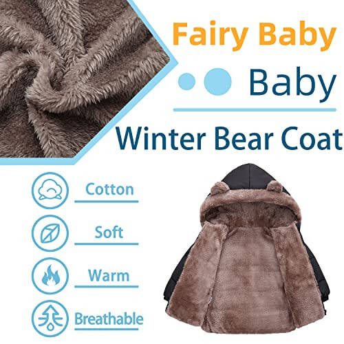 Fairy Baby Infant Baby Winter Coat Cute Teddy Bear Hooded Jacket Warm Fleece Outerwear Windproof Toddler Boys Girl 6M-4T - 4