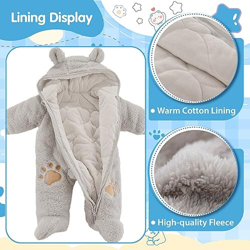 Fairy Baby Newborn Baby Snowsuit Bear Onesie Footie Romper Winter Thick Fleece Jumpsuit Infant Coat for Girls Boys 0-12M - 4