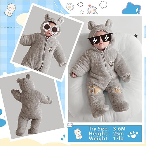 Fairy Baby Newborn Baby Snowsuit Bear Onesie Footie Romper Winter Thick Fleece Jumpsuit Infant Coat for Girls Boys 0-12M - 6