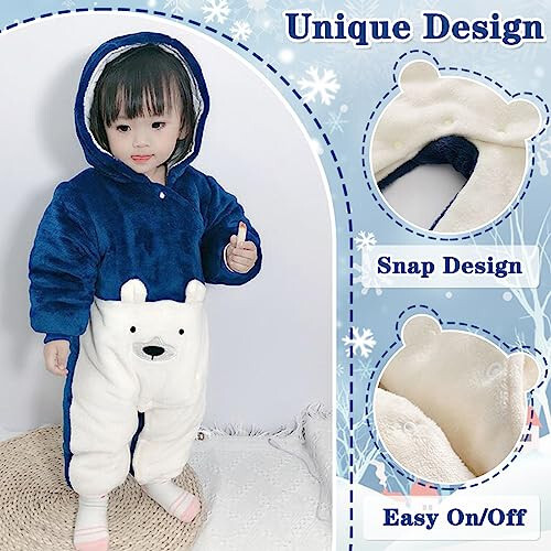 Fairy Baby Newborn Baby Snowsuit Bear Onesie Romper Winter Warm Coat Infant Fleece Footie Jumpsuit for Girls Boys 0-18M - 4