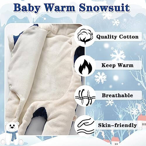 Fairy Baby Newborn Baby Snowsuit Bear Onesie Romper Winter Warm Coat Infant Fleece Footie Jumpsuit for Girls Boys 0-18M - 5