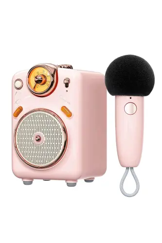 Fairy-ok Pembe Karaoke Mikrofonlu Fm Radyolu Bluetooth Hoparlör-Pembe - 1