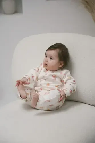 Fairy Tale Patterned Organic Ribbed Baby Jumpsuit-Pink - 1