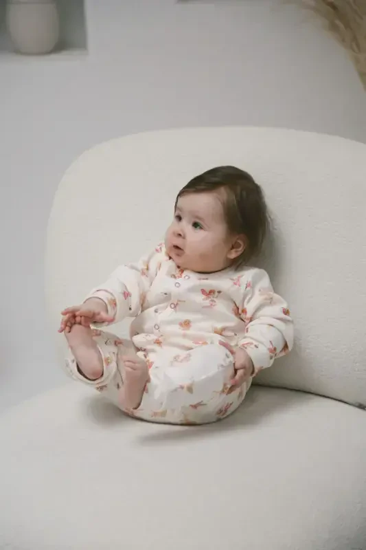 Fairy Tale Patterned Organic Ribbed Baby Jumpsuit-Pink - 1