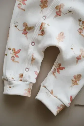 Fairy Tale Patterned Organic Ribbed Baby Jumpsuit-Pink - 7