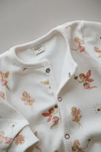 Fairy Tale Patterned Organic Ribbed Baby Jumpsuit-Pink - 8