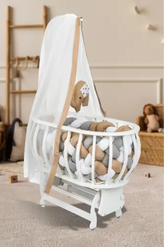 Fairytale Basket Crib Wooden Cradle Woven Sleep Set Natural Wooden Crib - 1