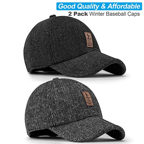 Falidem 2 Pack Men's Winter Baseball Cap with Ear Flaps, Baseball Winter Hats with Ear Flaps for Men Outdoor Walk Running - 3