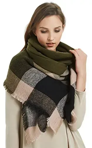 Fall Winter Scarf Classic Tassel Plaid Tartan Warm Soft Chunky Large Blanket Wrap Shawl Scarves for Women 