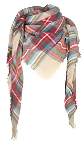 Fall Winter Scarf Classic Tassel Plaid Tartan Warm Soft Chunky Large Blanket Wrap Shawl Scarves for Women - 1