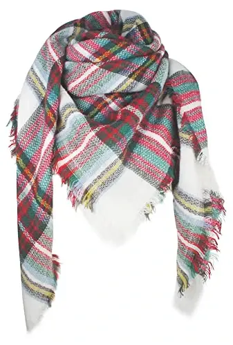 Fall Winter Scarf Classic Tassel Plaid Tartan Warm Soft Chunky Large Blanket Wrap Shawl Scarves for Women - VIVIAN & VINCENT