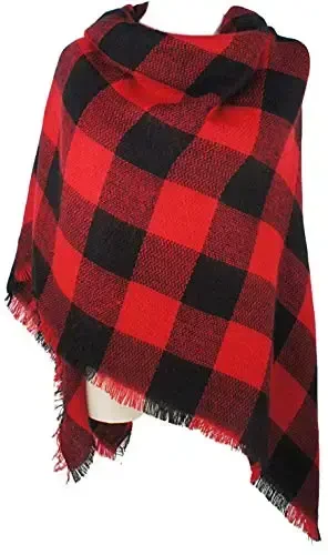 Fall Winter Scarf Classic Tassel Plaid Tartan Warm Soft Chunky Large Blanket Wrap Shawl Scarves for Women - 1