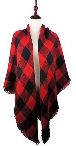 Fall Winter Scarf Classic Tassel Plaid Tartan Warm Soft Chunky Large Blanket Wrap Shawl Scarves for Women - 3