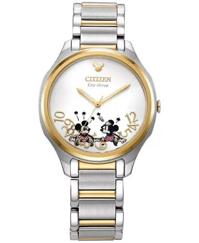 Falling Mickey & Minnie Two-Tone Stainless Steel Bracelet Watch 35mm-Two-tone - 1
