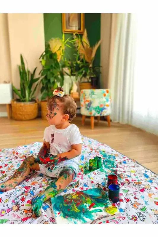 Family 145x100cm, Placemat for Under High Chair, Table, Activity Cover, Machine Washable - 3