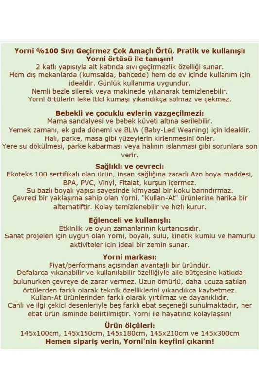 Family 145x150cm, Placemat for Under High Chair, Table, Activity Cover, Machine Washable - 2