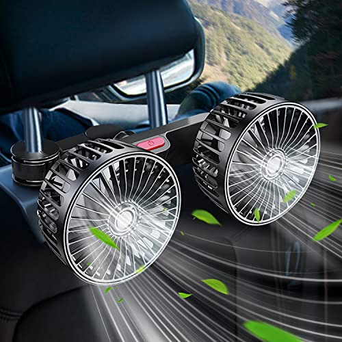 Fan for Car Backseat, USB Car Fan with Dual Heads, 3 Speed Strong Wind Car Cooling Fan Rear Seat Air Circulation Fan with 360 Degree Adjustable Clip for All Vehicles(Compatible with 12V/24 Cars) - 1