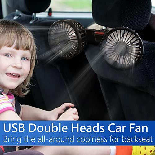 Fan for Car Backseat, USB Car Fan with Dual Heads, 3 Speed Strong Wind Car Cooling Fan Rear Seat Air Circulation Fan with 360 Degree Adjustable Clip for All Vehicles(Compatible with 12V/24 Cars) - 6