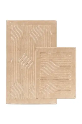 Fan Patterned 2-Piece Bath Mat Set - 100% Cotton-Beige 