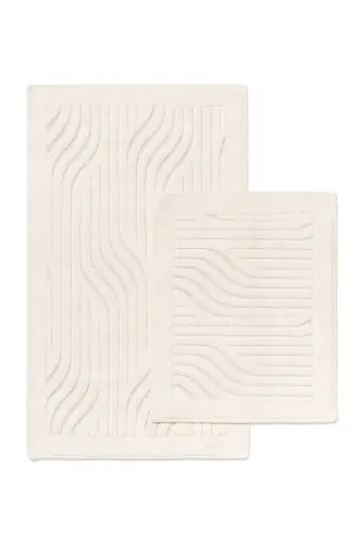 Fan Patterned 2-Piece Bath Mat Set - 100% Cotton - Cream 
