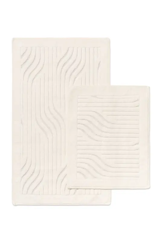 Fan Patterned 2-Piece Bath Mat Set - 100% Cotton - Cream - 1