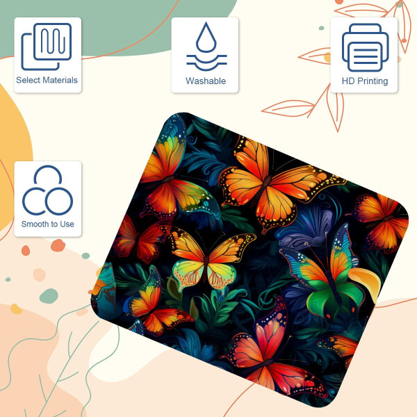 Fancy Colored Butterfly Mouse Pad with Non-Slip Rubber Base. Ideal for computer gaming, office, school or home use. 8.3'' x 9.8'' size. - 2
