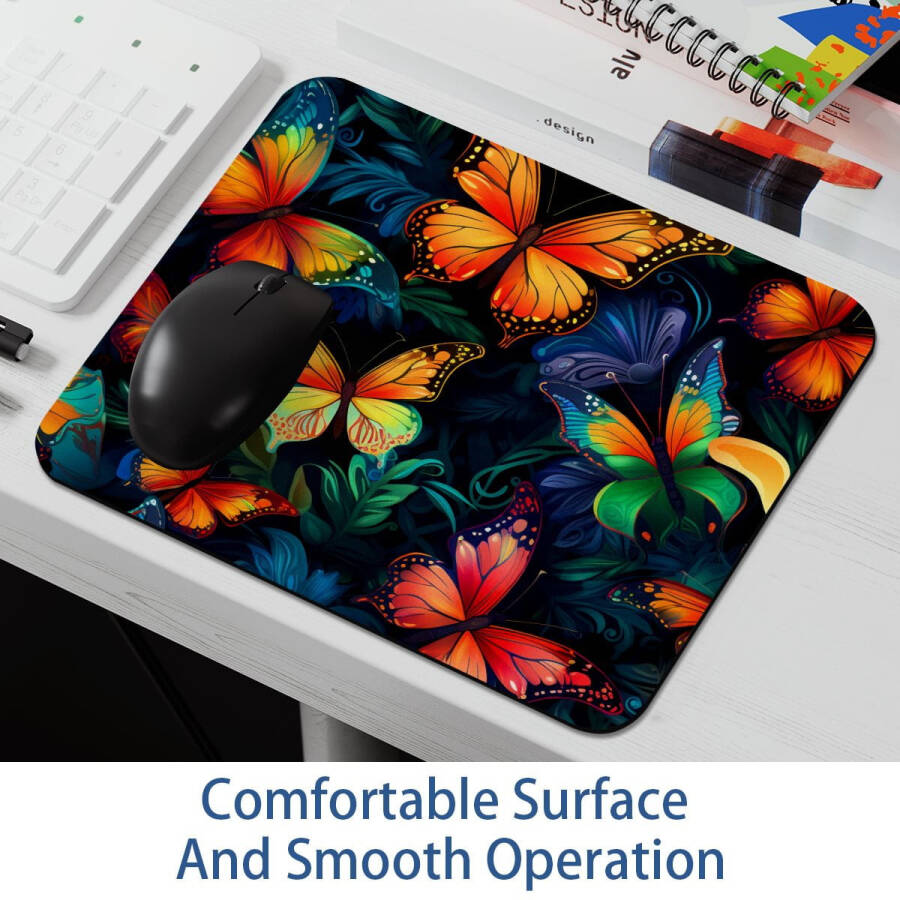 Fancy Colored Butterfly Mouse Pad with Non-Slip Rubber Base. Ideal for computer gaming, office, school or home use. 8.3'' x 9.8'' size. - 6