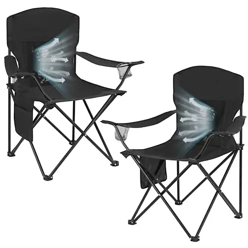 2 Pack Camping Chairs with Fan, Lightweight Camp Chair 300LBS Portable Foldable Chairs for Adults & Teens, Compact with Carry Bag for Camping, Beach, Picnics, Outdoor - 1