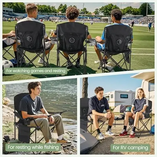 2 Pack Camping Chairs with Fan, Lightweight Camp Chair 300LBS Portable Foldable Chairs for Adults & Teens, Compact with Carry Bag for Camping, Beach, Picnics, Outdoor - 6