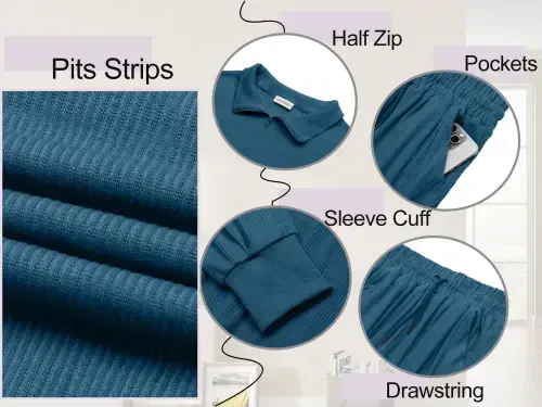 Fantaslook Ayollar 2 qismli liboslar uzun yengli yarim fermuarli sport kostyumlari cho'ntaklar bilan Pulover dam olish kostyumi to'plami- - 1