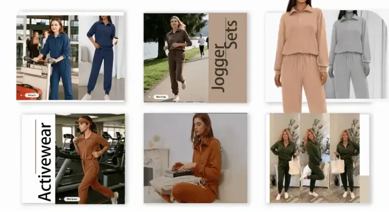 Fantaslook Ayollar 2 qismli liboslar uzun yengli yarim fermuarli sport kostyumlari cho'ntaklar bilan Pulover dam olish kostyumi to'plami- - 3