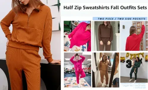 Fantaslook Womens 2 Piece Outfits Long Sleeve Half Zip Sweatsuits with Pockets Pullover Lounge Set- - FANTASLOOK (1)