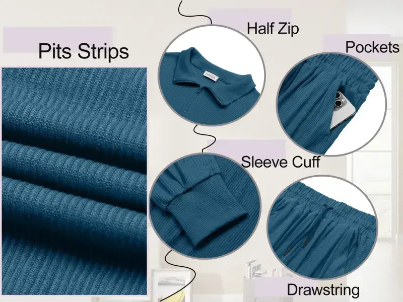 Fantaslook Womens 2 Piece Outfits Long Sleeve Half Zip Sweatsuits with Pockets Pullover Lounge Set - FANTASLOOK