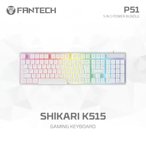 FANTECH 5 in-1 Gaming Keyboard and Mouse Combo, Rainbow LED Backlit Wired Keyboard, Headset and Headphone Stand Gaming Mouse Pad,Wired Mice, for,PC,Laptop,Xbox White - 2