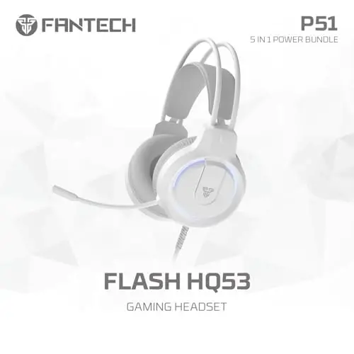 FANTECH 5 in-1 Gaming Keyboard and Mouse Combo, Rainbow LED Backlit Wired Keyboard, Headset and Headphone Stand Gaming Mouse Pad,Wired Mice, for,PC,Laptop,Xbox White - 3