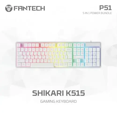 FANTECH 5 in-1 Gaming Keyboard and Mouse Combo, Rainbow LED Backlit Wired Keyboard, Headset and Headphone Stand Gaming Mouse Pad,Wired Mice, for,PC,Laptop,Xbox White - 2