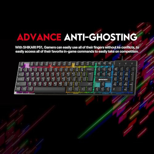 FANTECH P51S Gaming Keyboard and Mouse Combo, Gaming Headset and Headphone Stand Gaming Mouse Pad Wired RGB Rainbow Backlight PC Beginner Gamer Basic 5 in-1 Gaming Set - 2