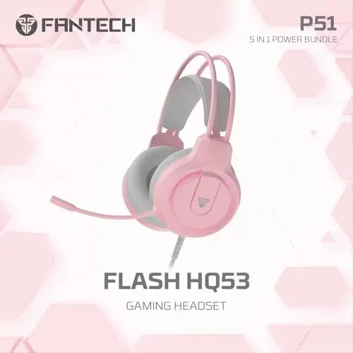 FANTECH Wired Gaming Keyboard and Mouse Set, Over-Ear Headphone and Headset Stand, Gaming Mouse Pad Wired RGB Rainbow Mice, PC Beginner Gamer Basic 5 in-1 for,PC,Laptop,Xbox Pink - 4