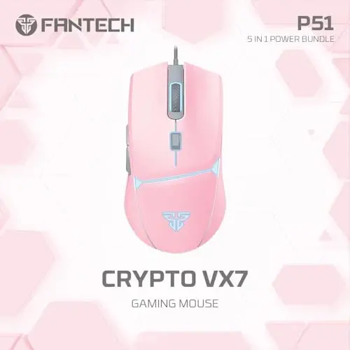 FANTECH Wired Gaming Keyboard and Mouse Set, Over-Ear Headphone and Headset Stand, Gaming Mouse Pad Wired RGB Rainbow Mice, PC Beginner Gamer Basic 5 in-1 for,PC,Laptop,Xbox Pink - 3